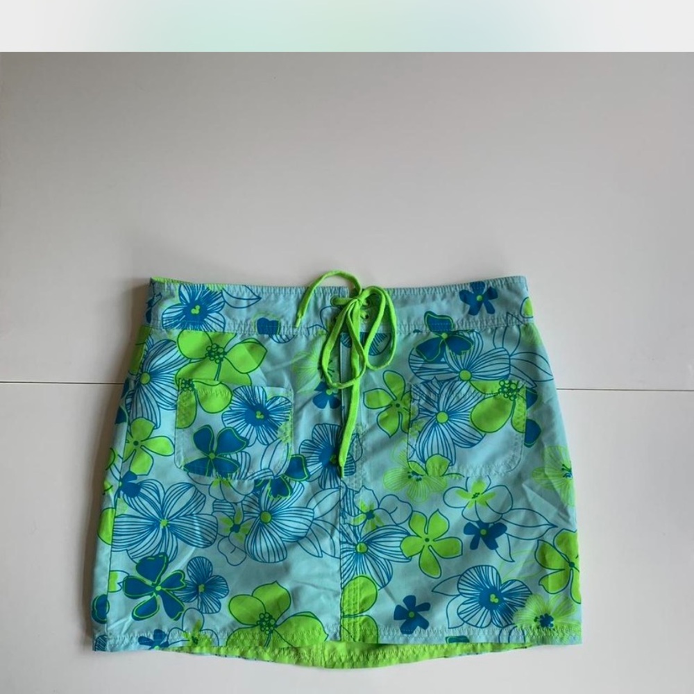 Vintage Y2K Body Glove Floral Blue and Green reversible Mini Skirt
